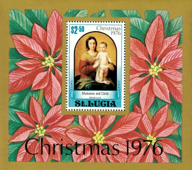St. Lucia 1976 - Christmas Madonna and Child - Souvenir Sheet - Scott #413 - MNH