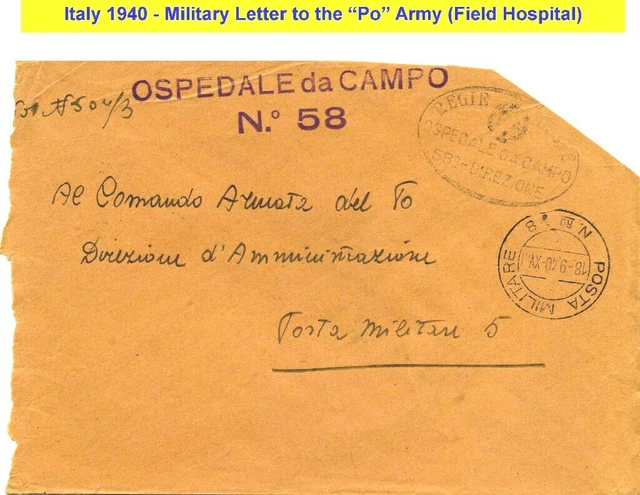 FASCIST ITALY HOMELAND DEFENSE @ Po-River Army HQ 1940 military postmarks (1016)