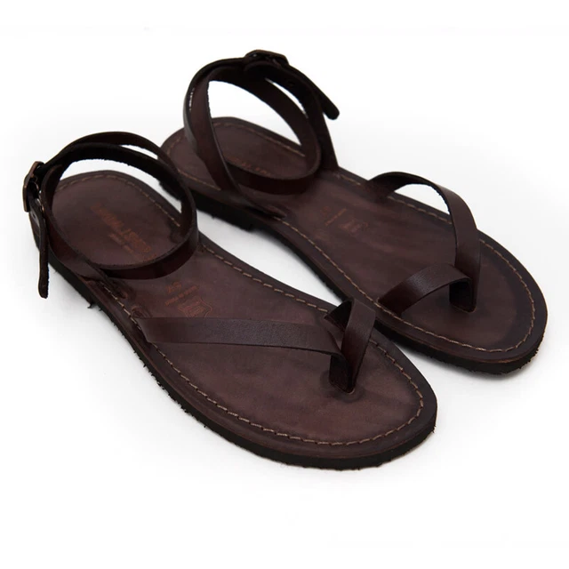 Sandales Femmes Une Romaine Esclave en Cuir Et Cuir Made IN Italy Brun