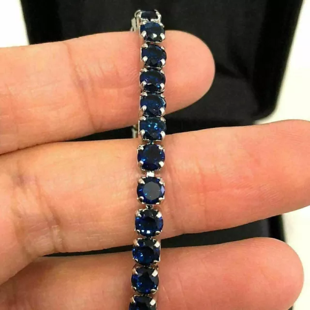 9Ct Round Lab Created Blue Sapphire Women Tennis Bracelet 14K White Gold Plated