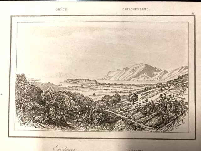 Antique Engraving Printing Art Print Greece Epidaurus XIX ° Th S. Scene Mountain