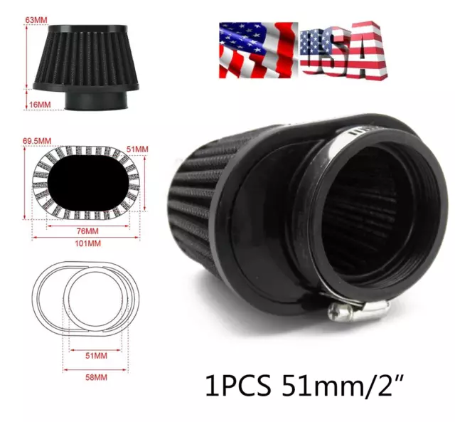1x Induction Intake High Flow Cone Air Filter 51mm For Motorcycle ATV Scooter US
