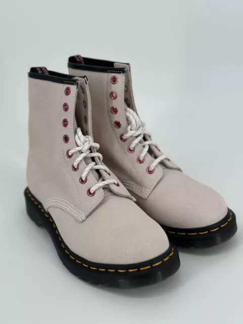 Doc Dr. Martens 1460 Pascal Light Pink White Glitter Leather Boots Womens 7 NEW