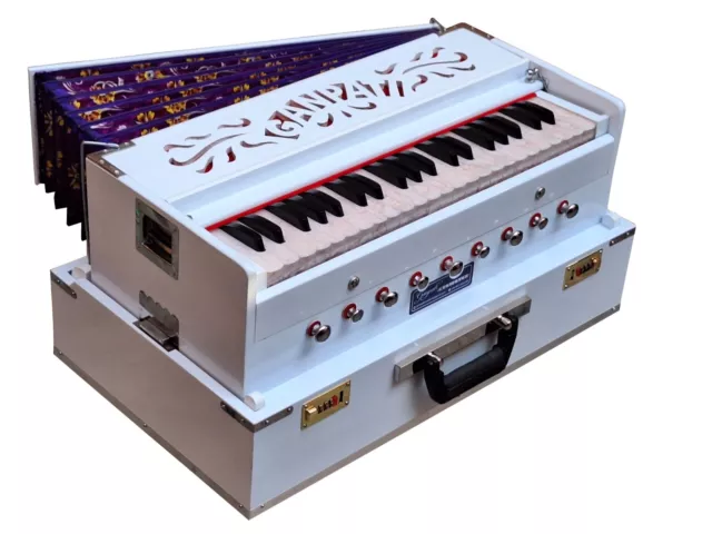 Harmonium White~Folding~3½ Octaves~9 Stops~Double Reeds~7 Fold Bellow~42 Keys~Dj