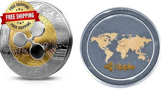 2Pcs Bitcoin Ripple Coin Commemorative round Collectors Coin XRP Coins Gold and