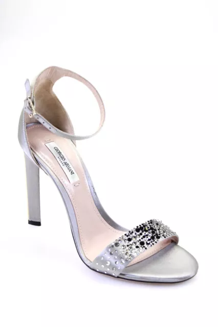 Giorgio Armani Womens Stiletto Crystal Satin Ankle Strap Sandals Gray Size 35.5