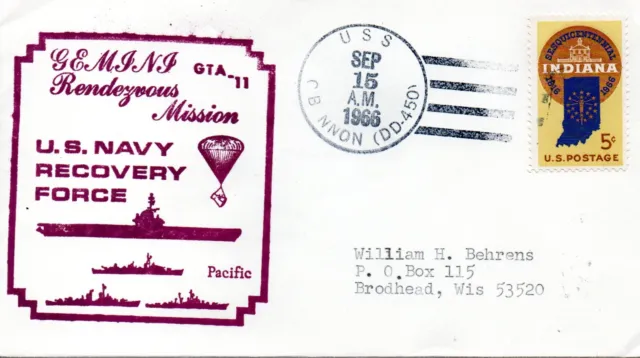 GEMINI 11 Gordon & Conrad RECOVERY SHIP USS O'BANNON 1966 Space cover