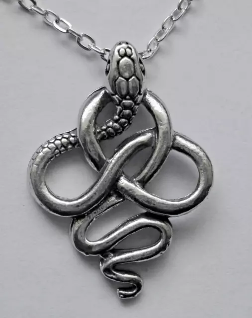 Chain Necklace #163 Pewter SNAKE knot (35mm x 25mm) REPTILE silver tone pendant