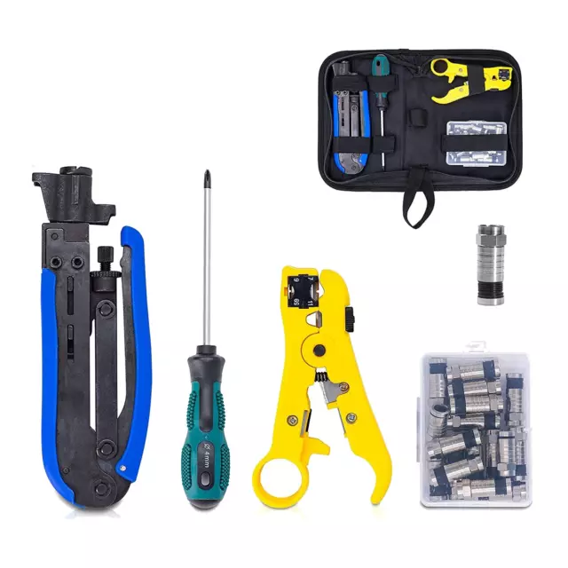 2X(Koax-Kompressionswerkzeug-Kit Koax-Crimper und Rg6-Crimpwerkzeug mit 20 StüCk