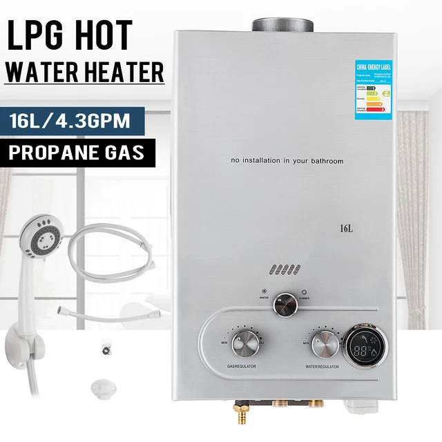 Chauffe-eau Instantané Camping-car Propane 42000 BTU - 12V DC - Dimensions 15x15 Pouces - Neuf