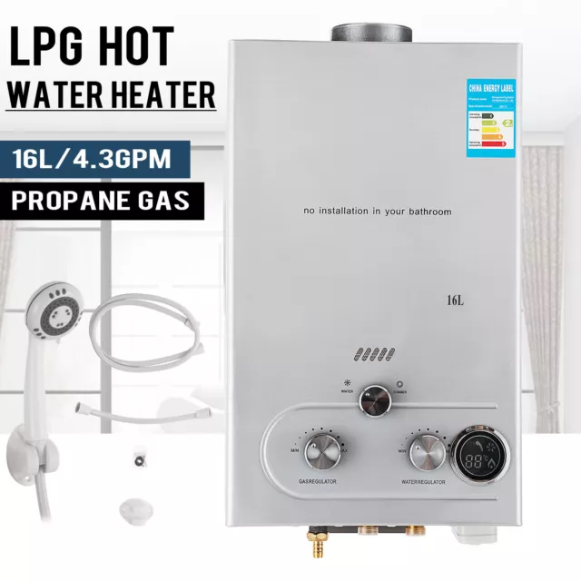 16L LPG Chauffe-Eau Instantané Gaz Propane Butane Chaudière Douche Portable