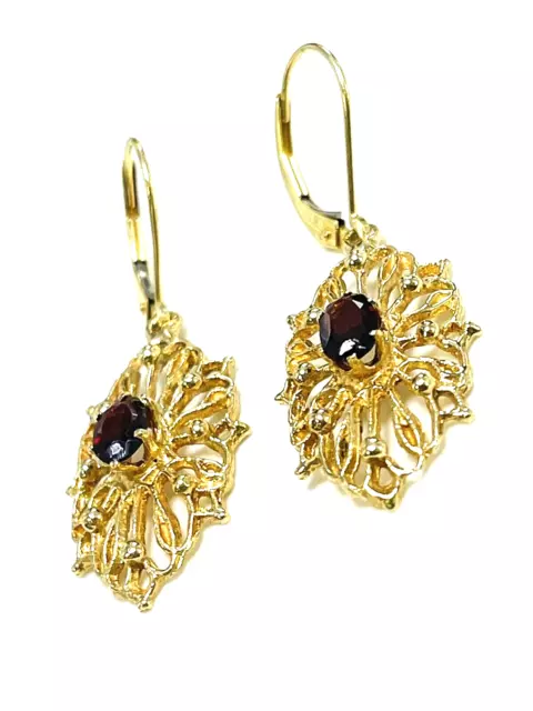 LARGE 14K SOLID Yellow Gold Leverback Dangle Flower Earrings Natural ...