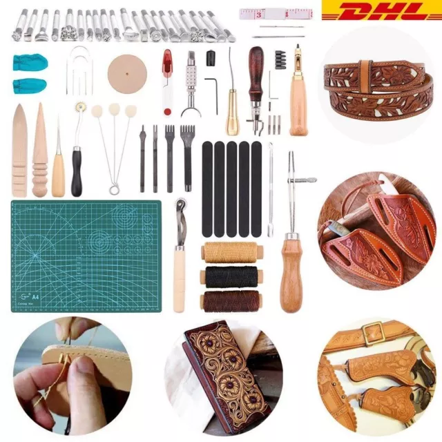 55pcs Leder Werkzeug Handwerk Stitching Craft Nähen Bohren Polsternadel DIY