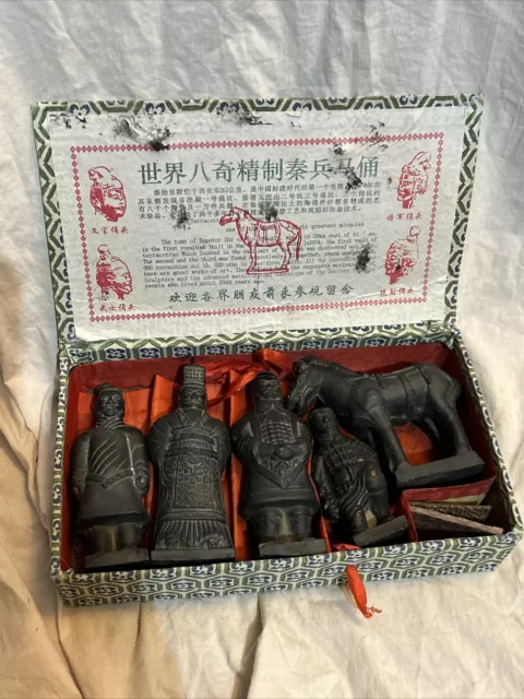 Vintage Boxed Set of 5 Chinese Terra Cotta Warriors of Qin Dynasty