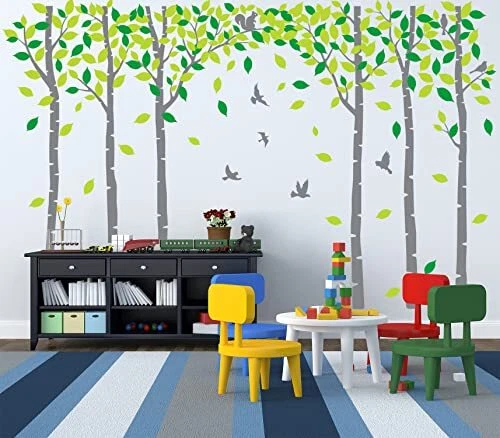 Giant Family Tree Wall Decals Forest Birch Tree Wall Stickers Birds Wall Art
