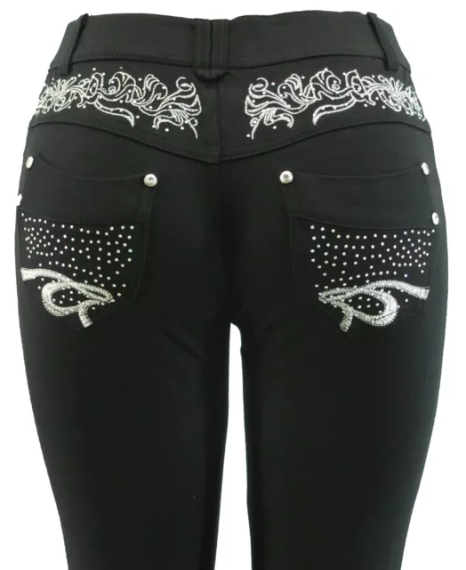 Plus Size NEW Ladies Stretchy Black Embroidery Skinny Jeans Jeggings Leggings