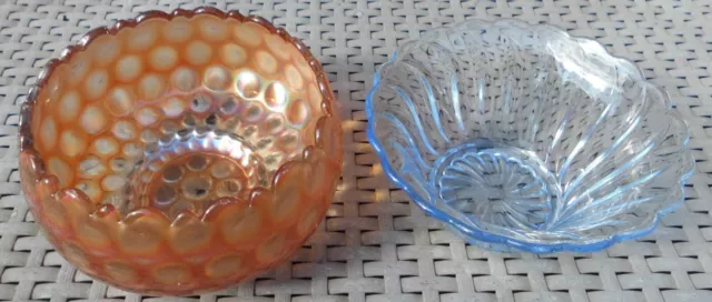 Fenton Carnival Glass Coin Dot Pattern Bowl Marigold Dish Iridescent x 2 Kitchen
