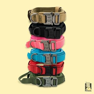 Tactical Dog Collar, K9, Military, with handle, Patches, metal buckle, M, L, XL
