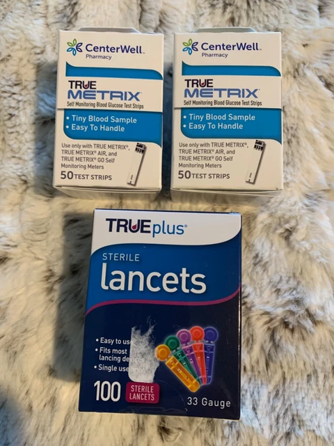(2) Cajas tiras reactivas Centerwell True Metrix/ 1 caja lancetas
