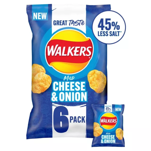 48 Paquet Walkers Doux Fromage & Oignon Chips 48 Sacs 25g 45% Less Sel