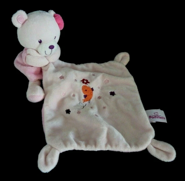 *. Doudou Peluche Pommette Ours Robe Rose Mouchoir Oiseau Fleur Etoile Exc Etat