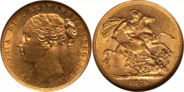 Australia 1879-M Victoria Gold Sovereign NGC MS-61 RARE !! OLD SLAB!!