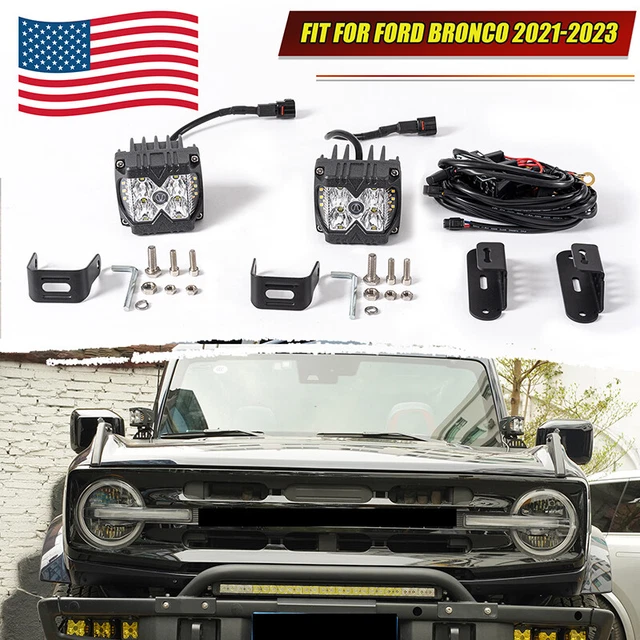 Set LED Driving Fog Light Pods +A-Pillar Mount Bracket For Ford Bronco 2021-2023