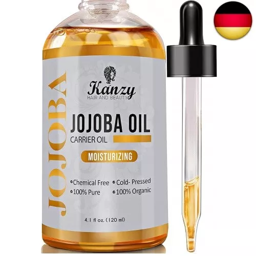 Kanzy Jojobaöl Bio Kaltgepresst 100% Rein Gold 120ml für Haut Haare Nägel Ge