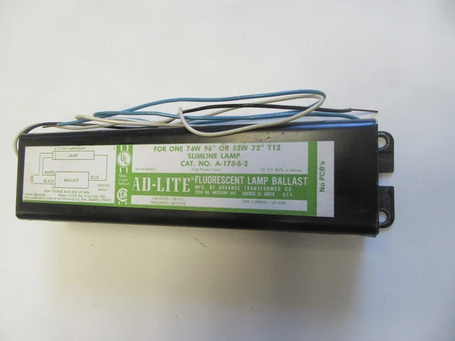 Advance Slimline BallastA-175-S   For (1) 96" or (1) 72" Slimline Lamp  NEW