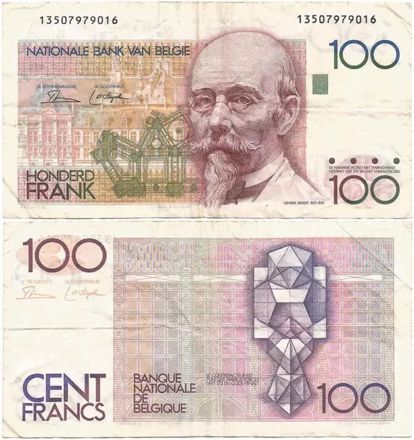 1982 KINGDOM of BELGIUM "Honderd" or 100 Francs "NATIONALE BANK van BELGIE" Note