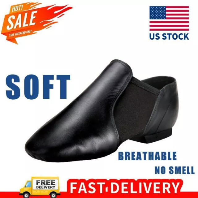 Genuine Leather Jazz Shoe Slip On Dance Shoe for Girls and Boys Black&Brown