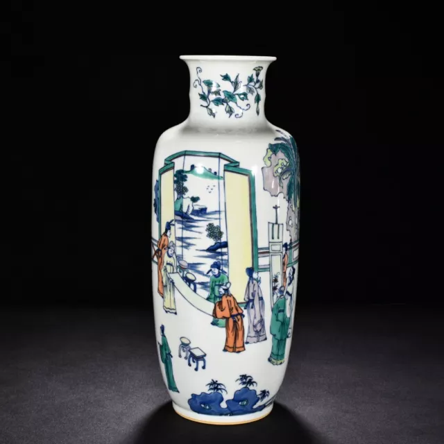 17.1" China old qing dynasty Porcelain kangxi mark Doucai character story vase