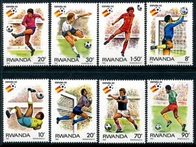 161. Ruanda 1982 Set/8 Briefmarke SPORTS, Fußball, Fußball. MNH