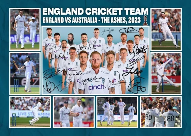 England 2023 Ashes Cricket Team Signed Autograph A4 Montage PHOTO Gift Print