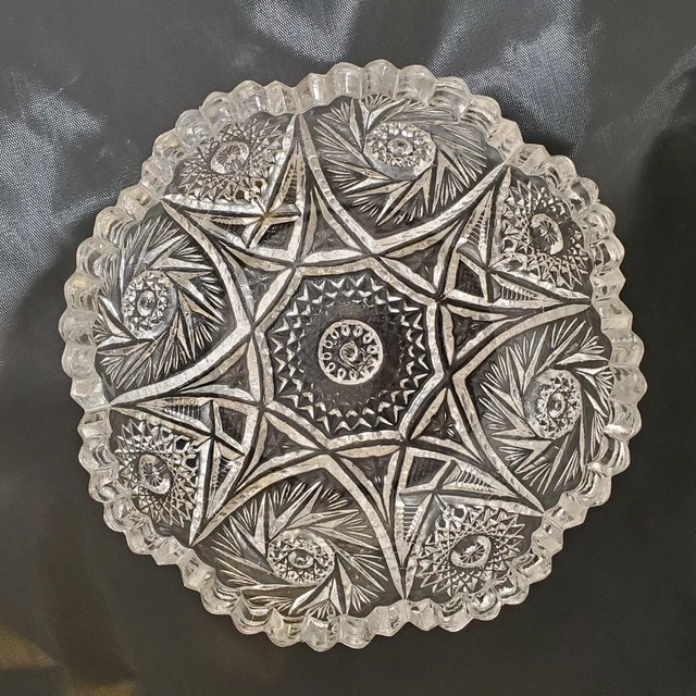 Vtg AMERICAN BRILLIANT Cut Glass Imperial Crystal Bowl 6" Sawtooth Geometric