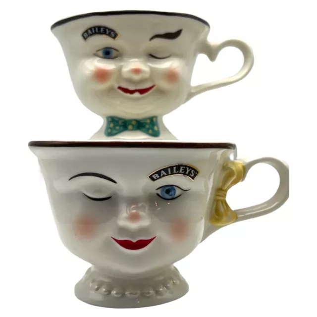 LE Vintage 1996 Bailey's Irish Cream His & Hers Wink Coffee Cups Mugs Faces Yum