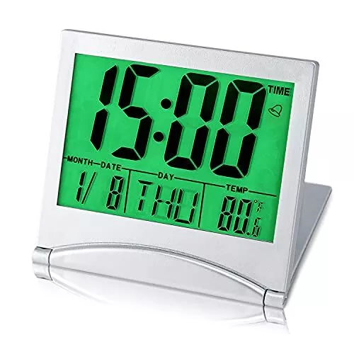 Small Digital Clock Battery Operated Portable LCD Large Display Travel Alarm Cl