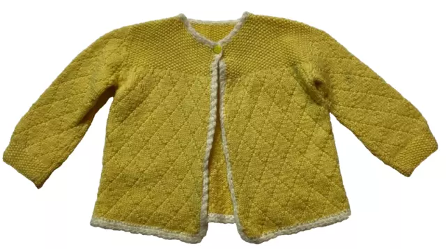 Vintage 50s 60s MCM Baby Infant Hand Knit Crochet Infant Sweater Cardigan Yellow