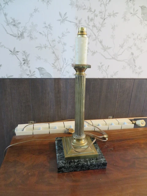 ancien grand pied de lampe de style empire en marbre, bronze et laiton 46.5 cm
