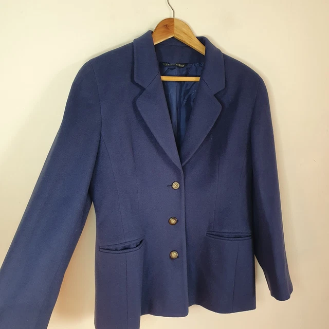 Cappotto giacca blu VINTAGE LAURA ASHLEY 100% pura lana nuova - taglia 8 anni '90