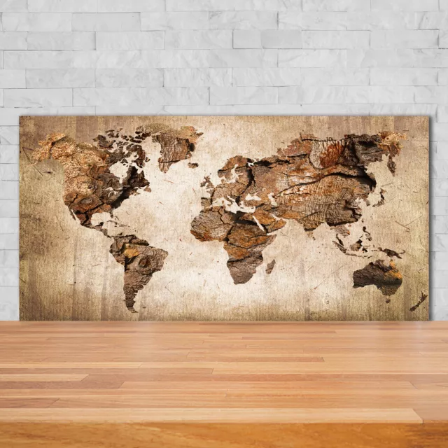 Moderno Protector Contra Salpicaduras de Vidrio 140x70 Mapa del mundo de madera