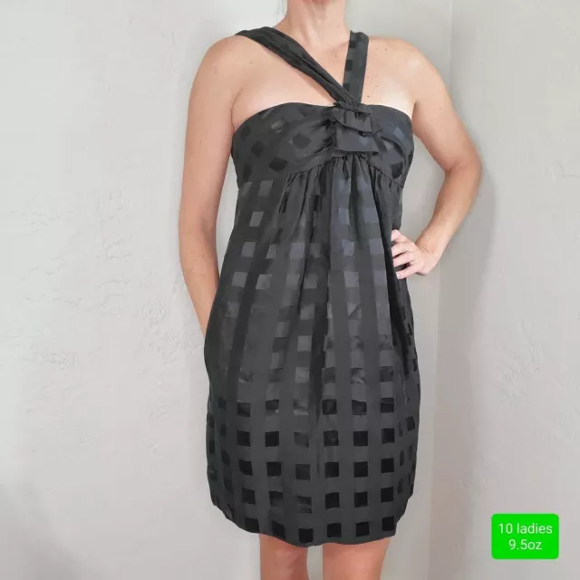 MARC BY MARC JACOBS black checkered pockets baby doll shift dress size 10