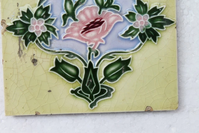 Vintage Tile Art Nouveau Majolica Yellow Flower Design Architecture Tile Nh4411 5