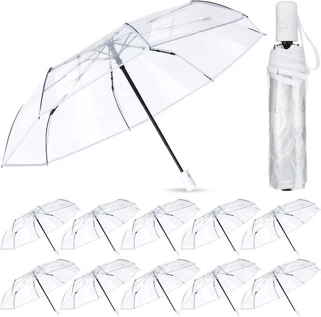 Sanwuta 12 Pack Transparent Folding Umbrella Full Automatic Clear Foldable 8 for