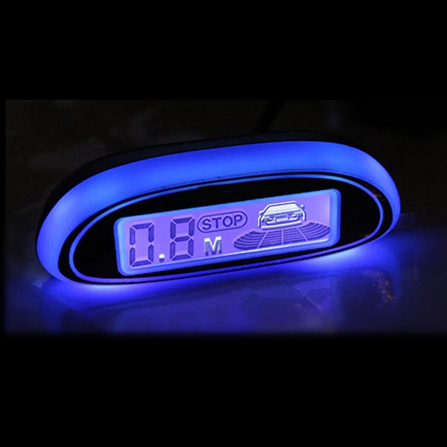LED Parking Blue Screen Car Backup Assistance Radar Monitor System W/4 Sensors