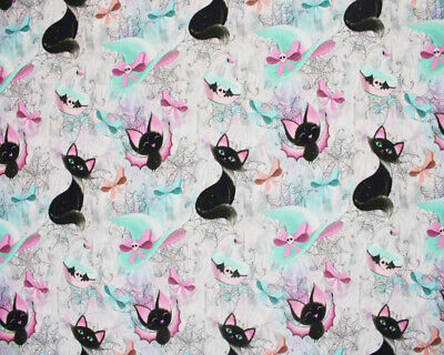 100% cotton fabric, black cat, bat, witches potions halloween by Little Johnny,