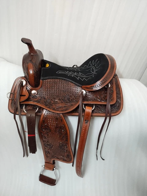 Selle pour cheval échassier en tonneau de qualité supérieure en cuir Western Premium avec kit de sellerie assortie livraison gratuite - Canada