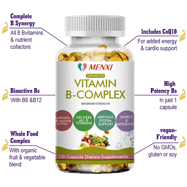 60X VITAMIN B Complex,Vitamins B1, B2, B3, B5, B6, B8,B12,Energy