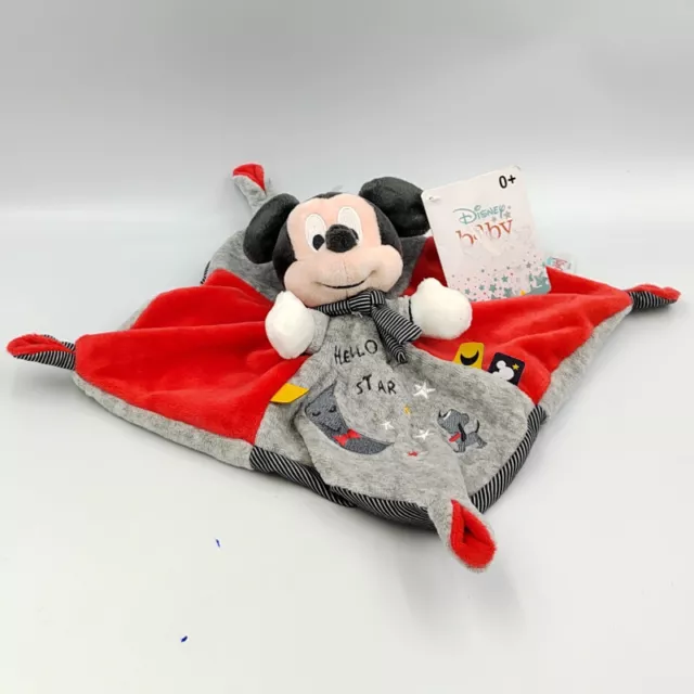 Doudou plat carré Mickey rouge gris noir Hello Star DISNEY BABY - 34014
