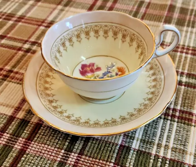 Ansley Tea Cup & Saucermulti Color Flowers Gold Trim Bone China England